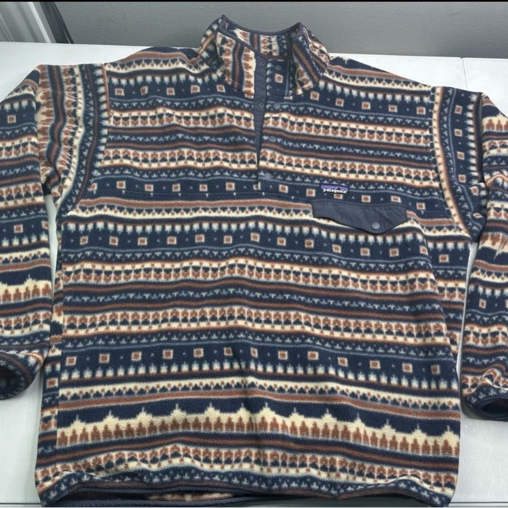 Patagonia Zip Up Sweater - Blue, Brown, Cream